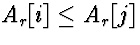 $A_r[i]\le A_r[j]$