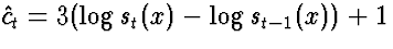 $\hat{c}_t = 3(\log s_{t}(x)- \log
s_{t-1}(x))+1$