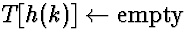 $T[h(k)] \leftarrow \mbox{empty}$