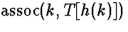 $\mbox{assoc}(k,T[h(k)])$