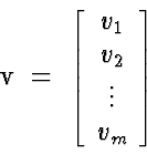 \begin{eqnarraystar}
v & = & \left[
 \begin{array}
{c}
 v_1 \  v_2 \  \vdots \  v_m
 \end{array} \right]
 \end{eqnarraystar}