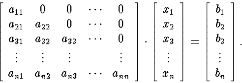 \begin{eqnarraystar}
\left[
 \begin{array}
{ccccc}
 a_{11} & 0 & 0 & \cdots & 0 ...
 ...b_1 \  b_2 \  b_3 \  \vdots \  b_n
 \end{array} \right].
 \end{eqnarraystar}