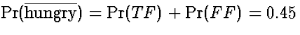 $\Pr(\overline{\mbox{\rm hungry}}) = \Pr(TF)+\Pr(FF) = 0.45$